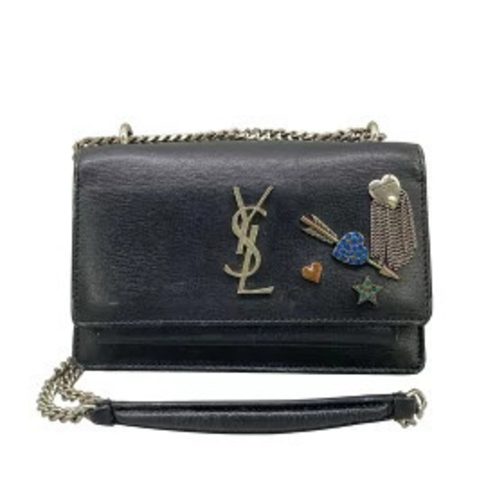 SAINT LAURENT PARIS Chain Wallet Black Leather